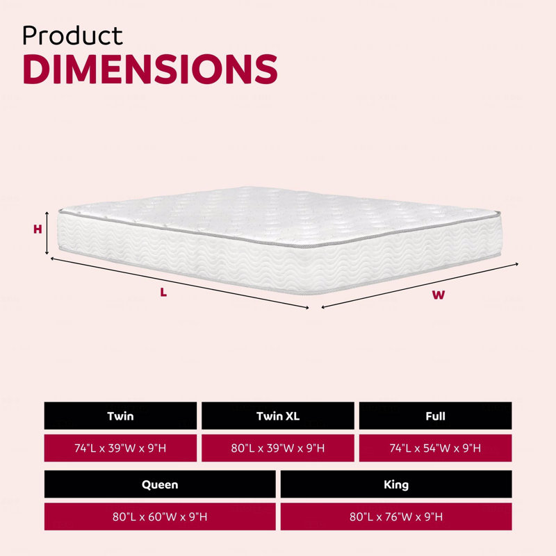 Matelas à ressorts ensachés 9 po dans une boîte, technologie de transfert de pression à faible mouvement, Très grand lit