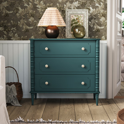 3 Drawer Dresser, 32 inch Wide Dresser for Bedroom, Modern Wood Chest of Drawers, Turned Legs Nightstand with 3 Drawers for Dorms, Hallway, Entryway