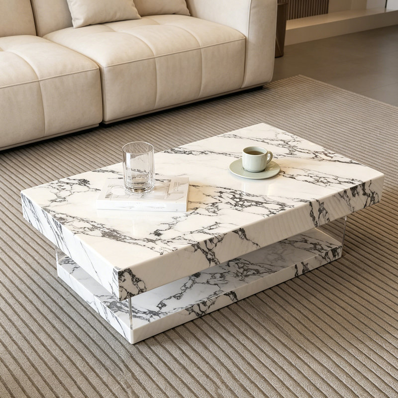 Table basse Minimalist, 11.81" H x 51.18" L x 27.55" W, White/Black