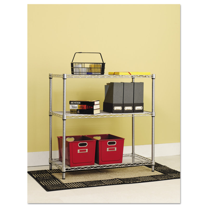 Silver Steel 36" Three-Shelf Wire Shelving Unit