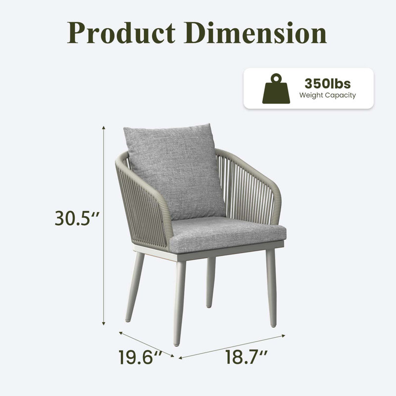 Patio Dining Armchair with Cushion, Light Grey, 6, White