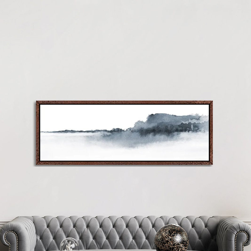 Watercolor Landscape XVII - Panoramic Print on Canvas, 40.64cm H x 121.92cm W x 3.81cm D, Brown Floater Framed