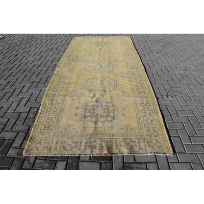 Tapis de cuisine, tapis en laine, tapis rétro, tapis turcs, grands tapis de 4,9 po x 11,5 pi, tapis jaune