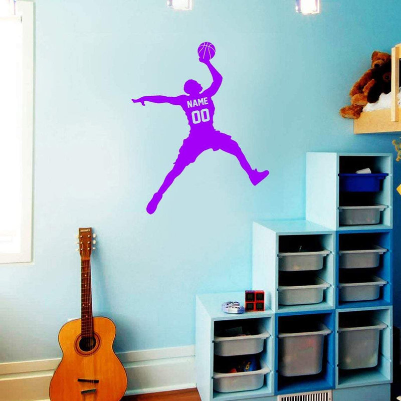 Décalcomanie murale Trinx Basketball Dunking Ball avec nom personnalisé - CS40, H 15 po x l 13 po, Violet, Oui