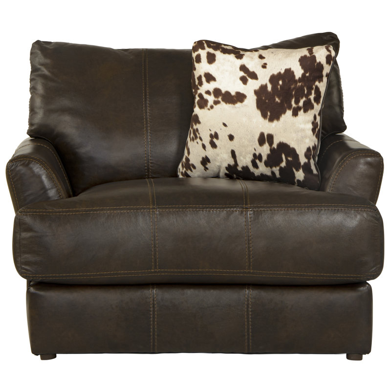 Fauteuil club 47 po en cuir fleur italien avec 1 coussin décoratif