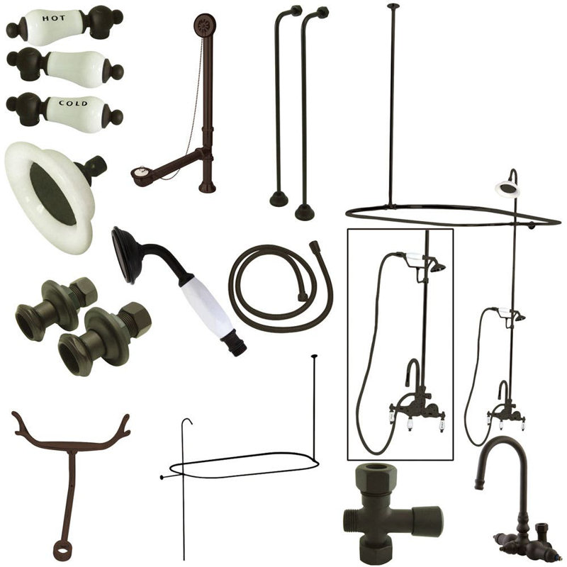 Vintage Oil Rubbed Bronze Clawfoot Tub Faucet Package with Shower Enclosure