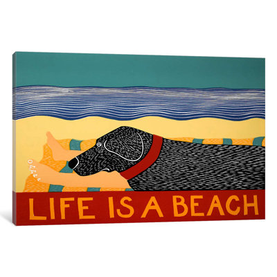 Life Is A Beach Black by Stephen Huneck - Wrapped Canvas Print
