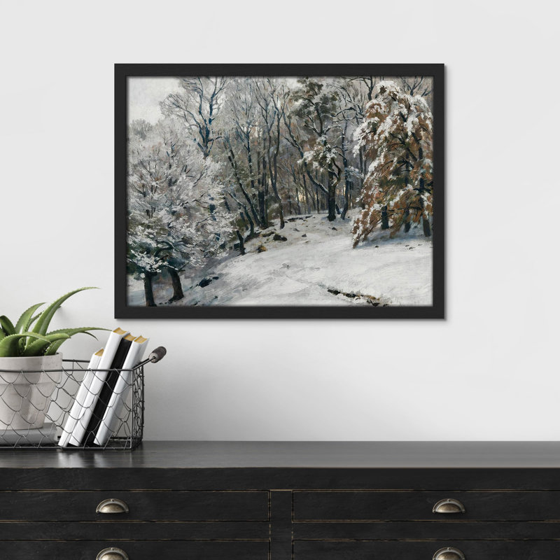 " Winter Snow Covered Birch Trees ", 11" H x 14" W, Black