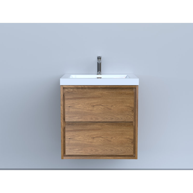 Ensemble de meuble-lavabo simple mural 24 po Azden, Teck chêne