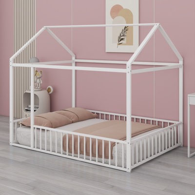 Metal Bed House Bed Frame With Fence