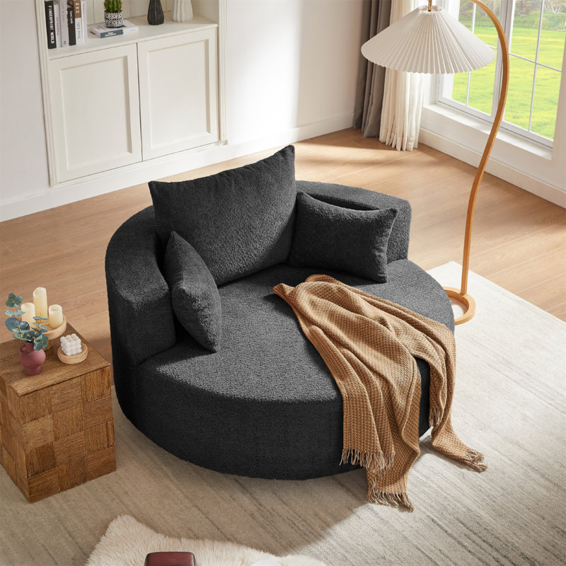Oversized Swivel Accent Chair, Black, 35.4"H x 56.4"W x 56.4"D