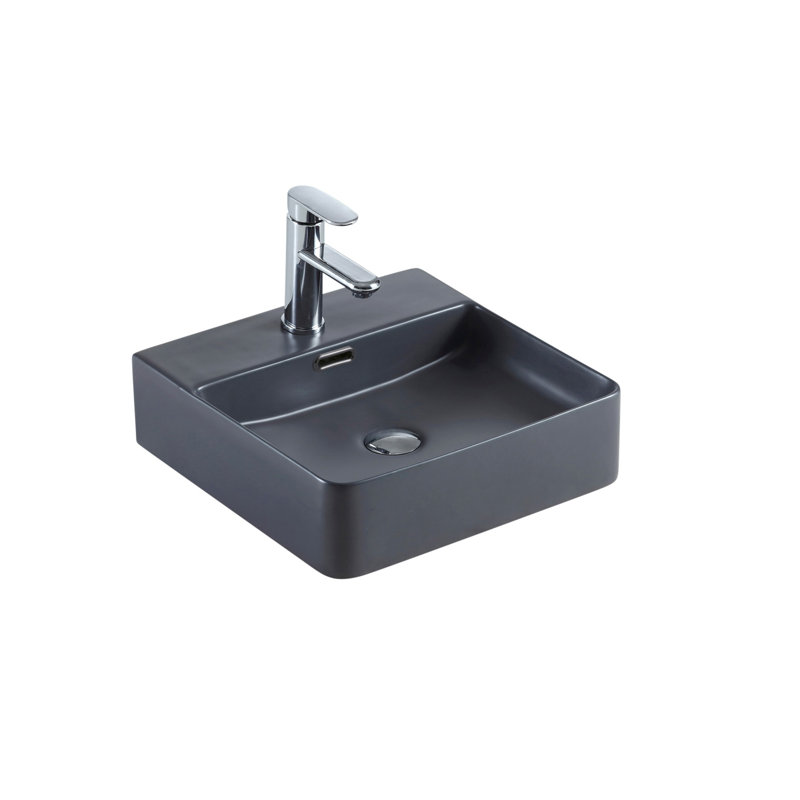 Lavabo de salle de bain vasque carré en céramique Agua, Gris foncé