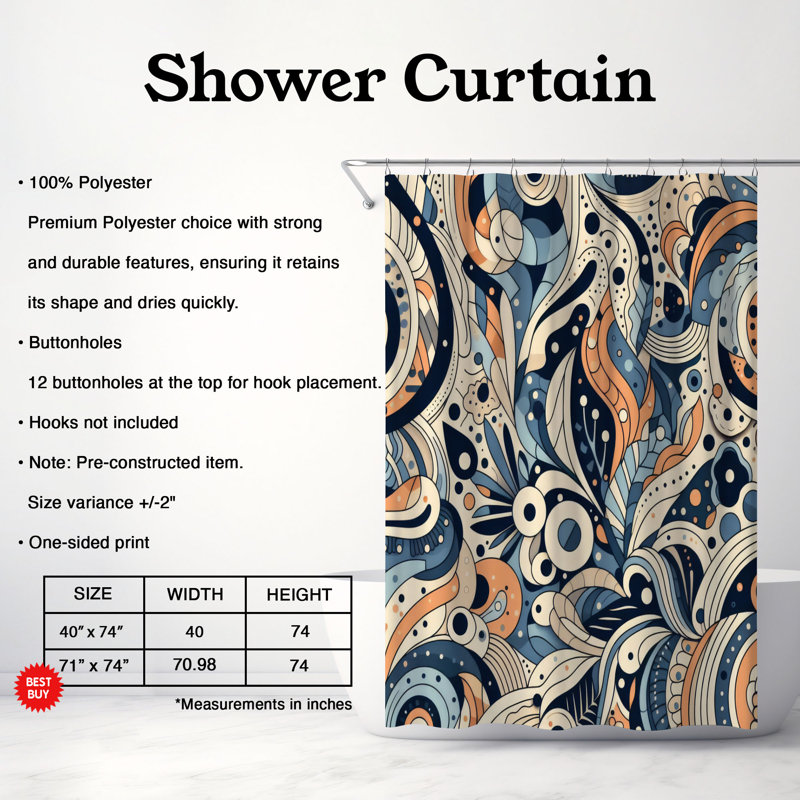 Rideau de douche standard 70 pièces, H 74 po x l 71 po