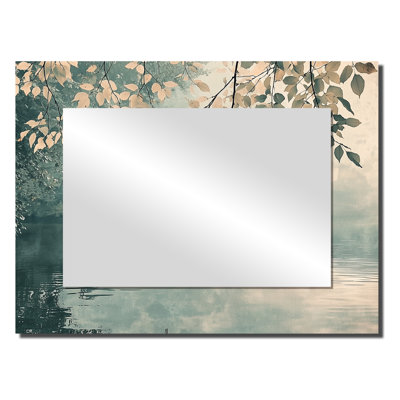 Riverbank Leaves Simplicity Scenery II - Floral Wall Mirror Art - Printed On Metal