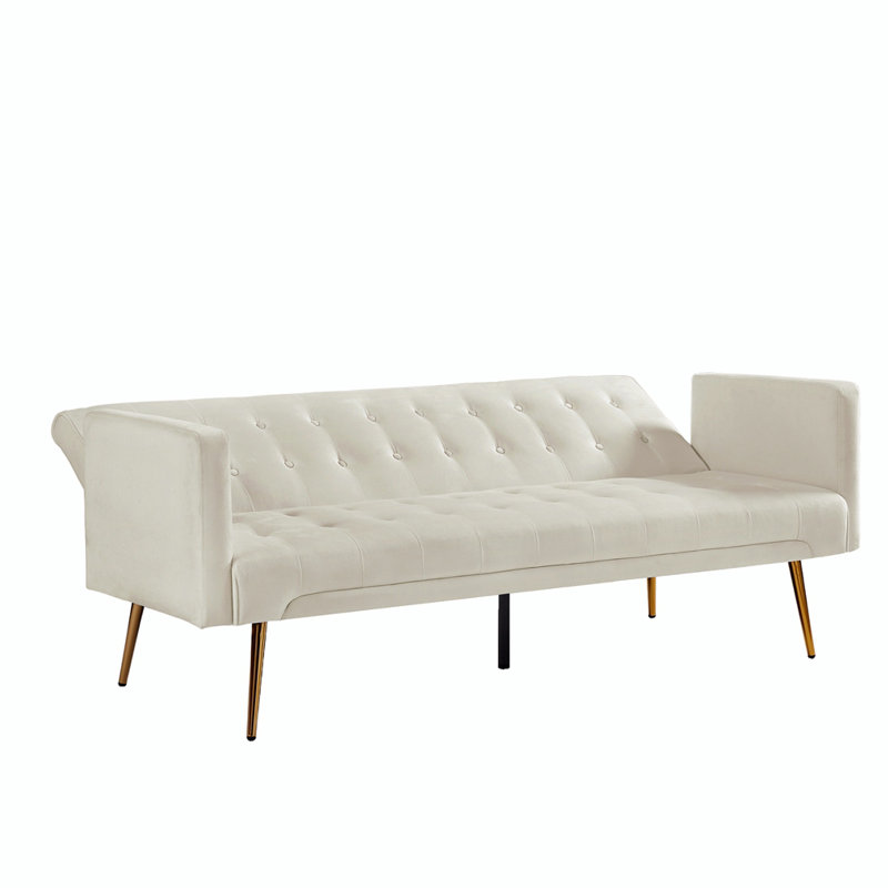 Canapé-lit simple en velours de 70,1 po de large Iyman, Velours beige