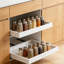 Organisateur d'armoire escamotable, extensible avec 5 rails, tiroirs réglables sans perçage, adapté à la cuisine et au garde-manger, support à déplier adhésif, adapté aux armoires sans rampe