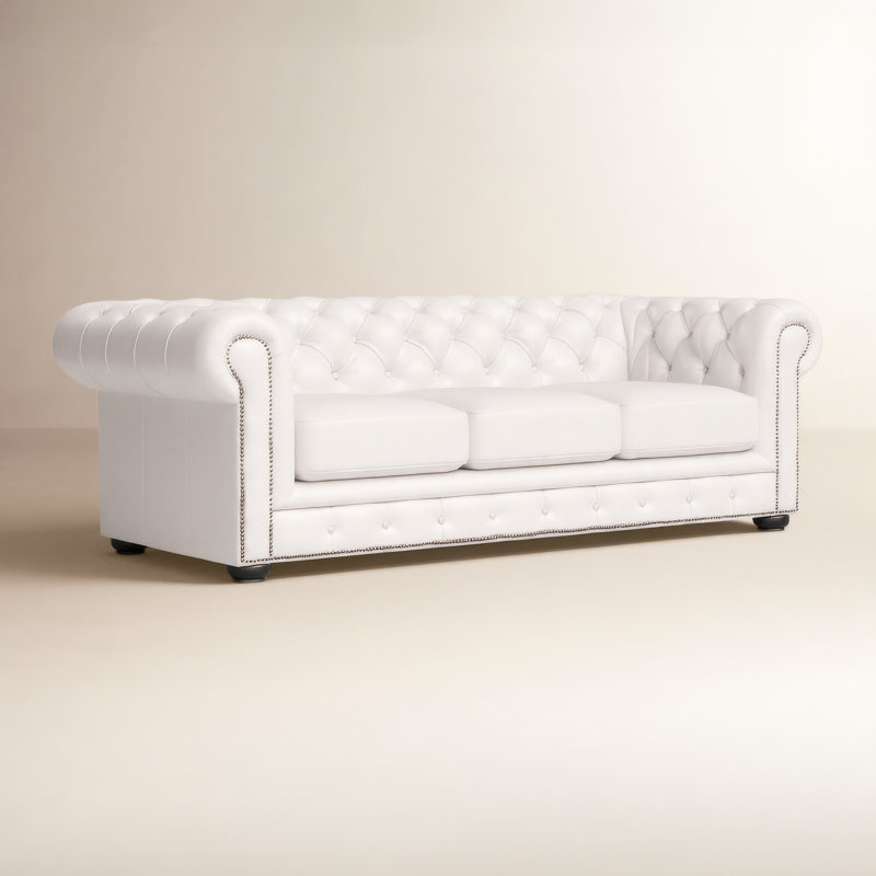 Freddie 95'' W Leather Sofa, Sidekick Blanco Genuine Leather