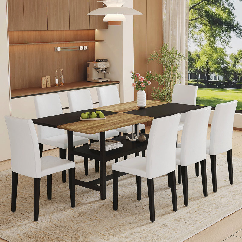 Ensemble de table et chaises, table de salle à manger en bois avec tablette de rangement et chaises d'appoint, Noir / brun