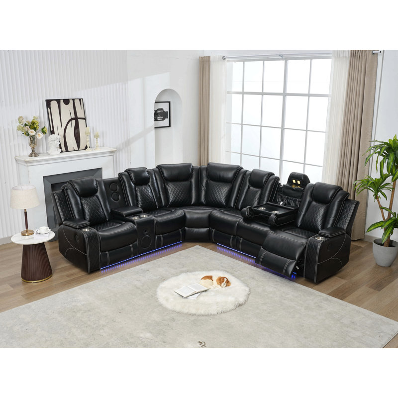 Canapé modulaire inclinable électrique avec haut-parleur / bande à DEL, Noir