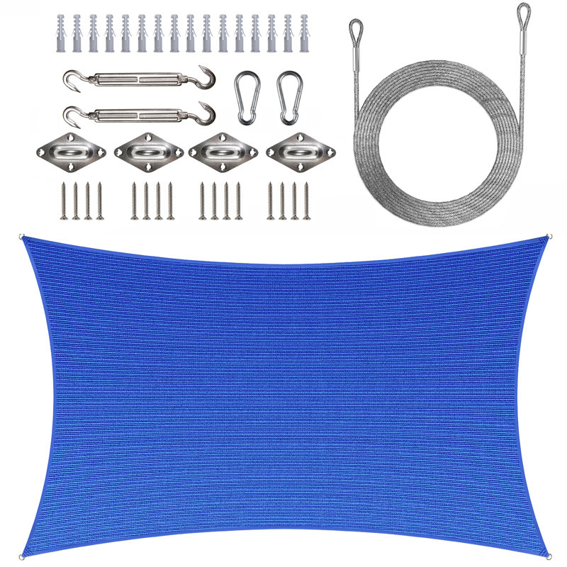 Voile d'ombrage rectangulaire avec trousse de quincaillerie et cordes, Bleu, 12 pi x 16 pi