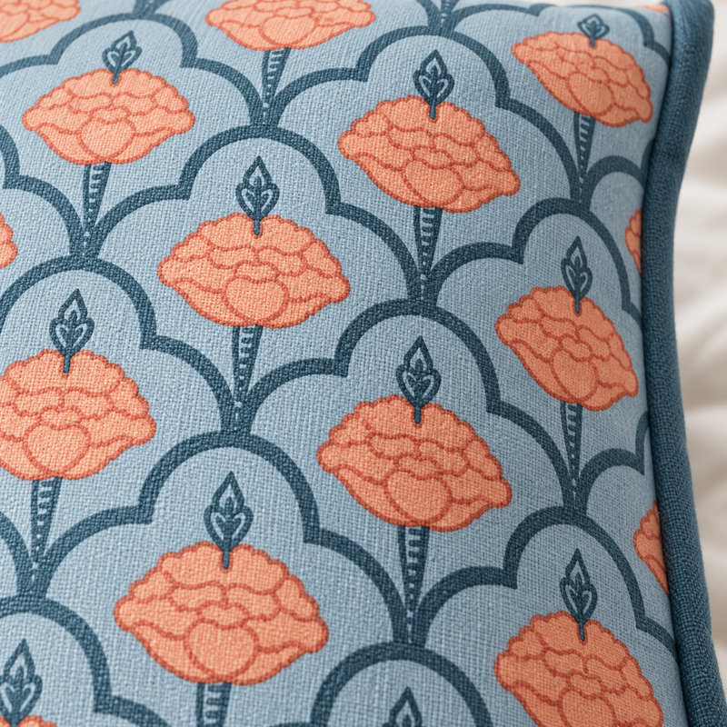 Housse de coussin en coton bleu et rosé Zarina, 18 po x 18 po - Housse de coussin décoratif avec motif traditionnel Zarina