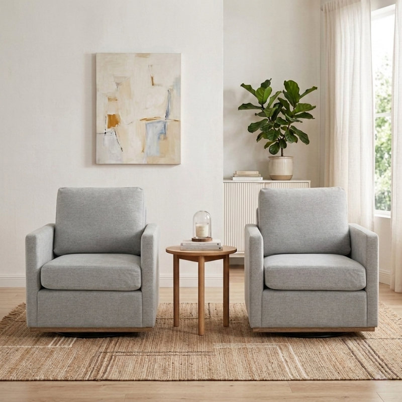 30.5" W Upholstered Comfy Swivel Club Chair, Light Gray Chenille