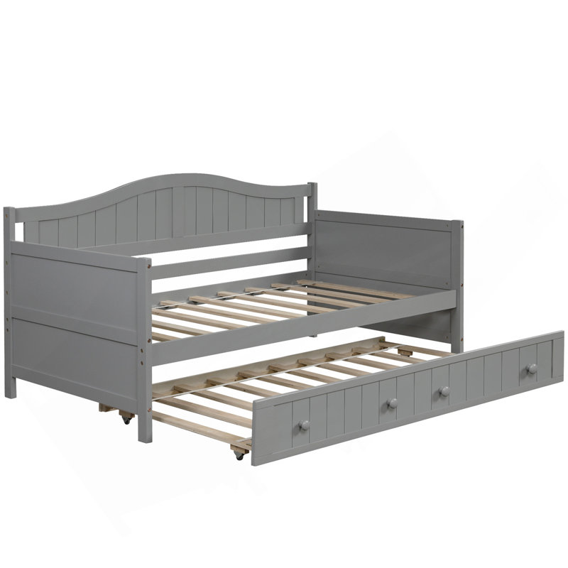 Lit de jour simple en bois avec lit gigogne, canapé-lit pour le salon de la chambre à coucher, gris, Gris