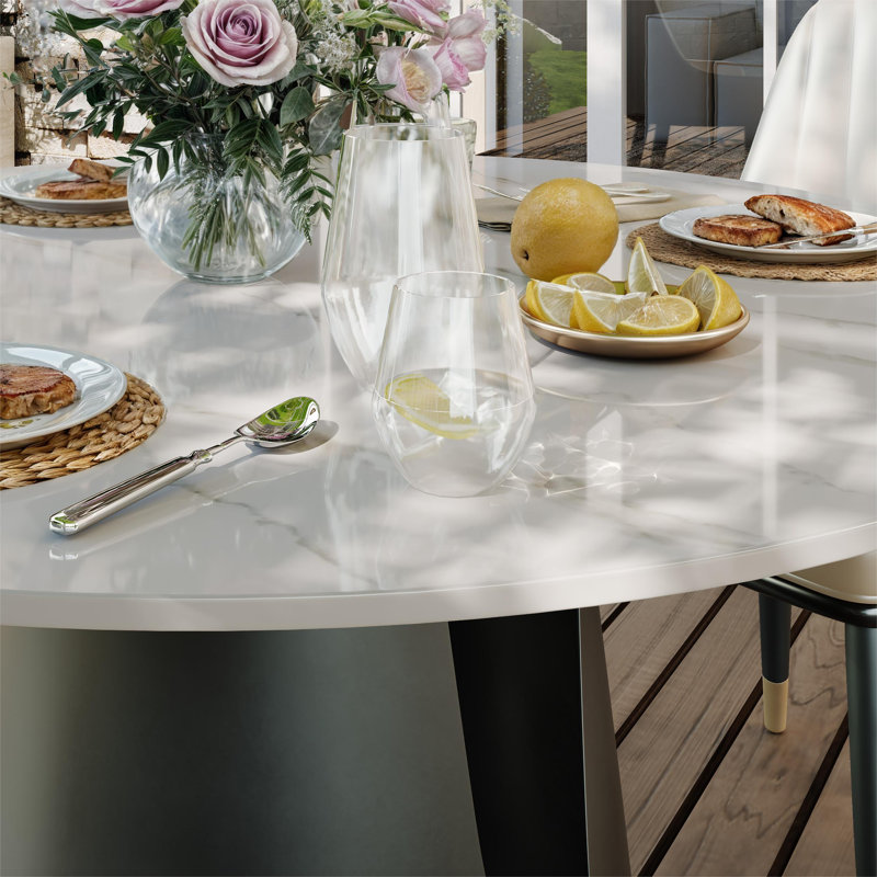 Table de salle à manger CR039AEH-WFUS1, H 29,53 po x L 47,24 po x l 47,24 po, Blanc mat, Noir