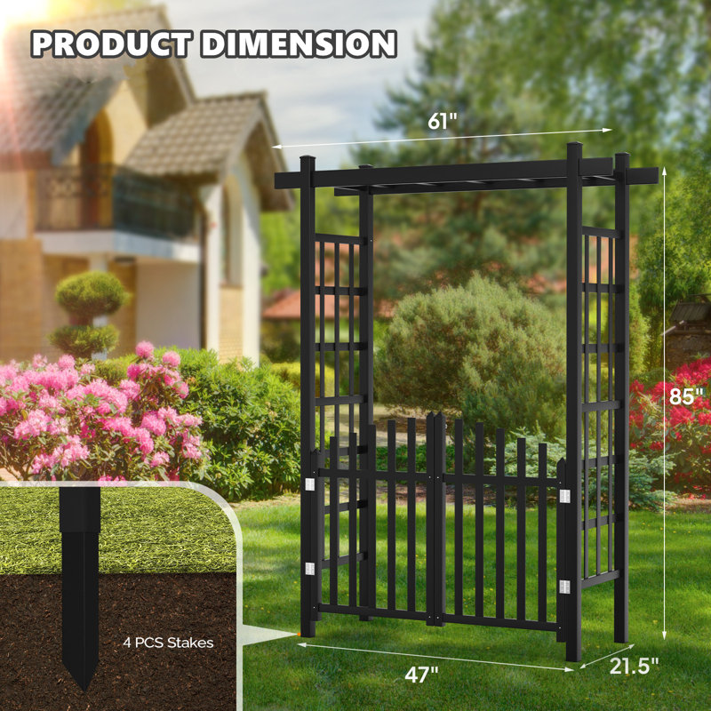 85 po Tonnelle de jardin en PVC avec barrière, Noir