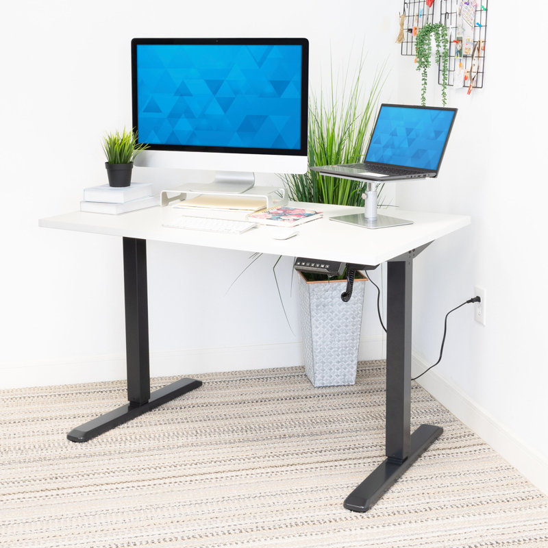 Black and White Adjustable Electric Sit-Stand Desk with Steel Frame