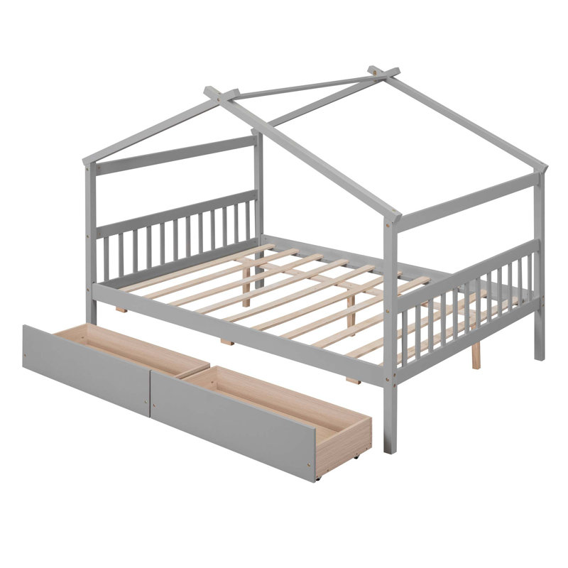 Pittston 2-Drawer Standard Bed Wooden House Bed, Gray, Full