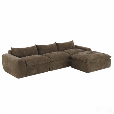 116'' Fully Compressed Sofa With High Density Foam, Integrated Backrest&Seat Cushion, Decorative Edging, Legless Design Without Frame, No Assembly Required, Free Combination, Particle Chenille
