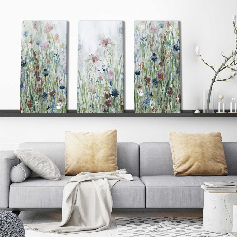 «Wildflower Fields» par Carol Robinson - peinture sur toile tendue 3 pièces