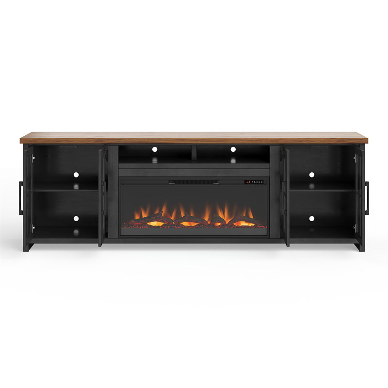 Essex 97 Inch Black and Whiskey Fireplace TV Stand with Cabinet