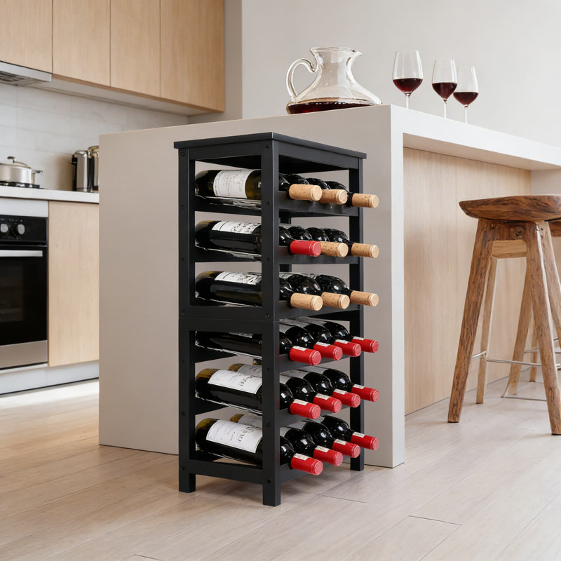Support à vin autoportant en bambou à 6 niveaux avec plateau de table, pouvant contenir 24 bouteilles, conception de rangement inclinable pour la rétention d'humidité, présentoir au sol facile à assembler pour la cuisine, la salle à manger ou le ba