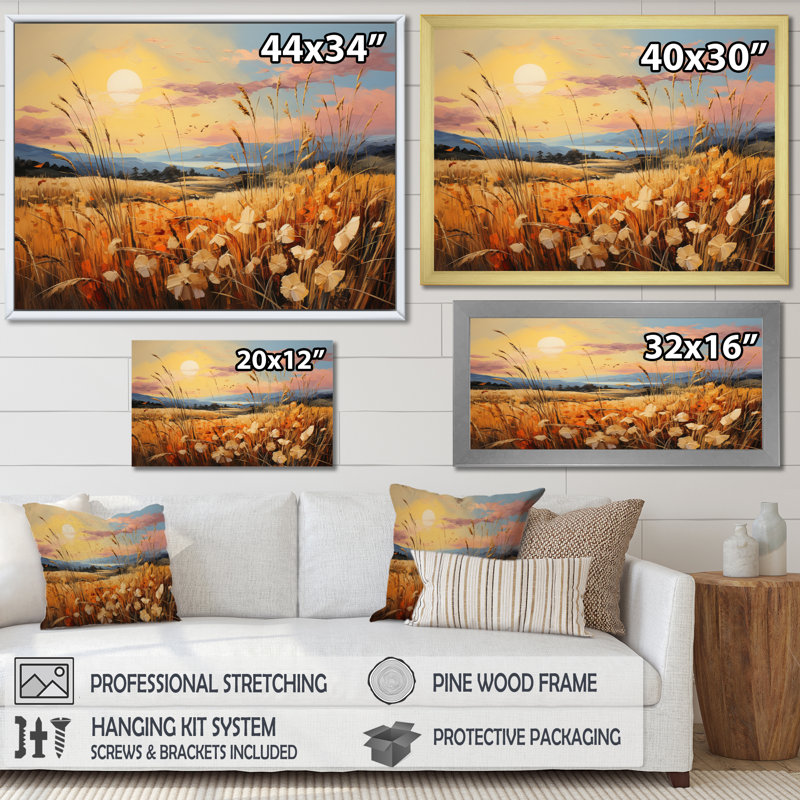 "Countryside Wheat And Pastel IV", reproduction d'art sur toile, Cadre simple argenté, H 24 po x l 32 po x P 1 po