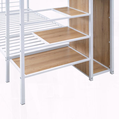 Lit superposé simple en métal avec échelle de rangement et garde-robe