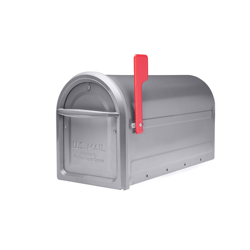 Graphite Steel Large Post Mount Mailbox with Red Flag