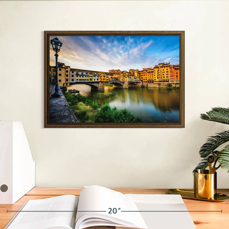 Ponte Vecchio Riverscape, 13" X 9", Floating Frame Walnut