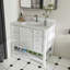 Ensemble de meuble-lavabo moderne 37 po avec plateau en marbre artificiel Carrara, armoire de salle de bain multifonctionnelle avec portes et tiroir, cadre solide et panneau de fibres à densité moyenne (trou de robinet simple)