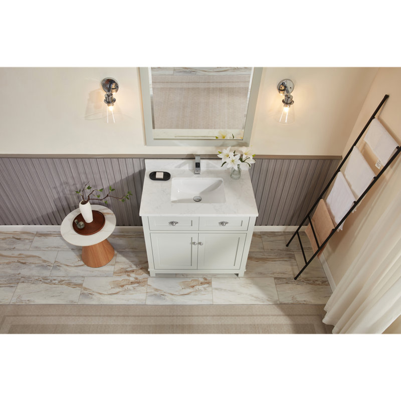 36" Solid Wood Sink Vanity With 1' Artificial Stone Top, Polished Chrome, Silver Strand