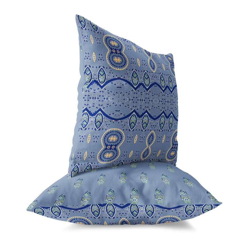 Paisley Oasis Blue Faux Suede 16" Square Throw Pillow