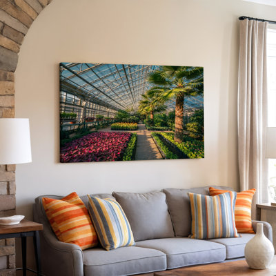 Toile, scène de serre tropicale luxuriante remplie de verdure vibrante et art mural