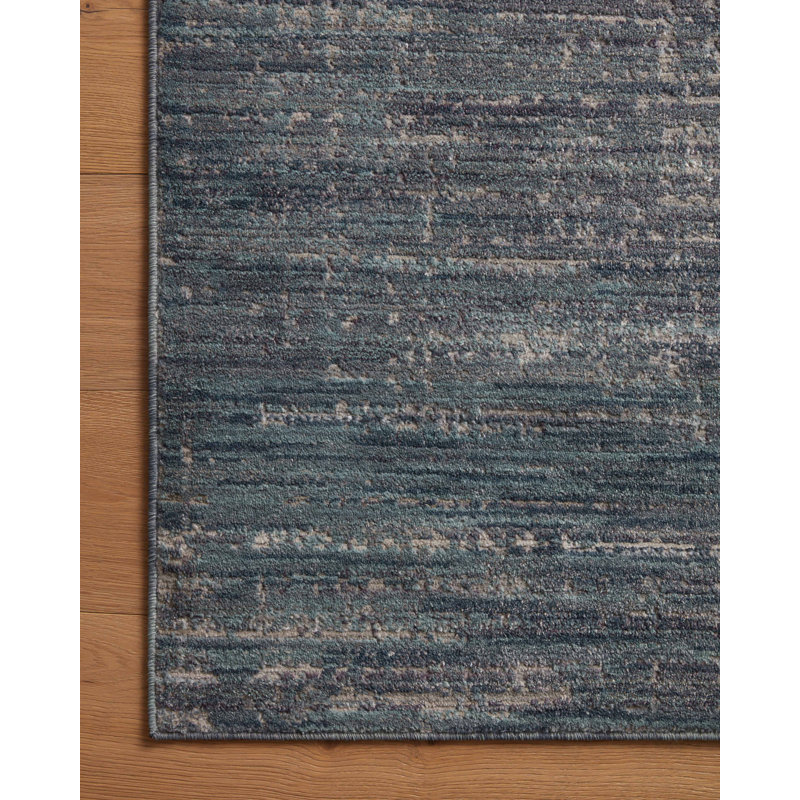 Machine Woven Polypropylene/Polyester Area Rug in Gray/Blue, Square 1'6"