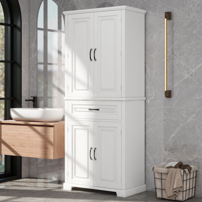 Armoire de rangement autoportante à 4 portes avec tiroirs et tablettes réglables