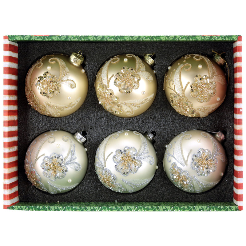 Glittered Floral Ornament, 4 Inches