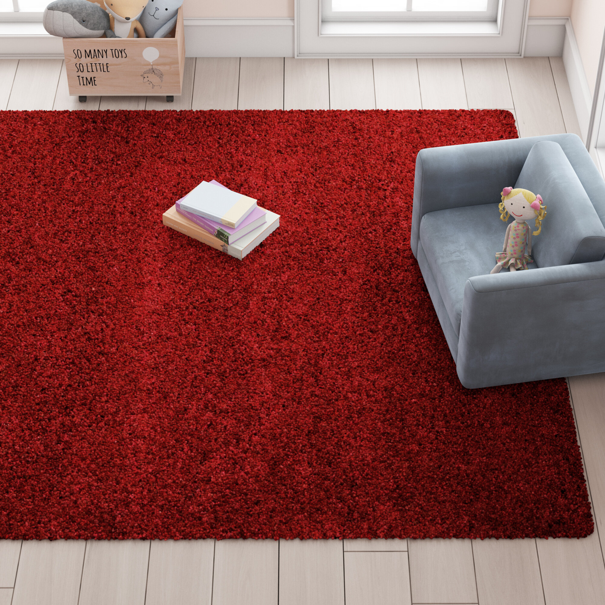 Bungalow Flooring Solid Red Rectangular Indoor or Outdoor