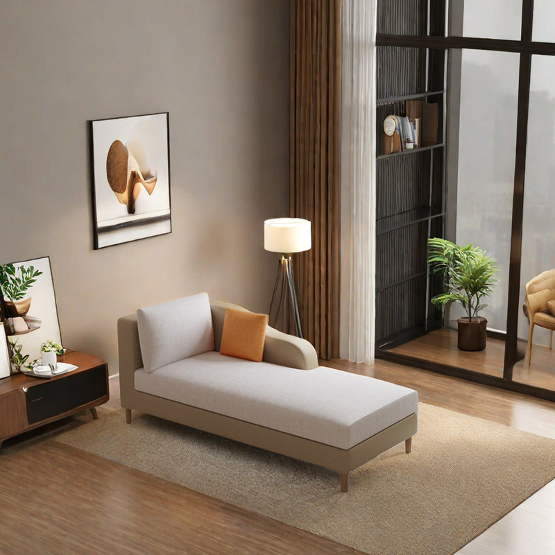 Chaise longue rembourrée Hinna, Beige / kaki, Accoudoir à gauche (vu de face)