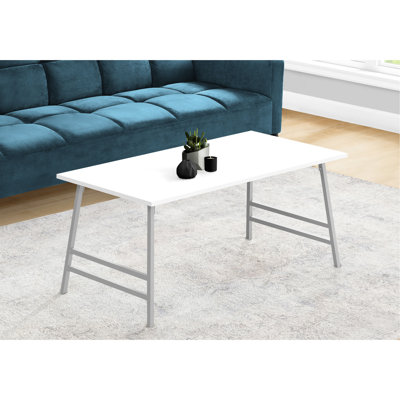 Bureau rectangulaire de salon moderne, longueur 40 po, modèle de table basse en stratifié blanc et pieds en métal gris, long, rectangulaire
