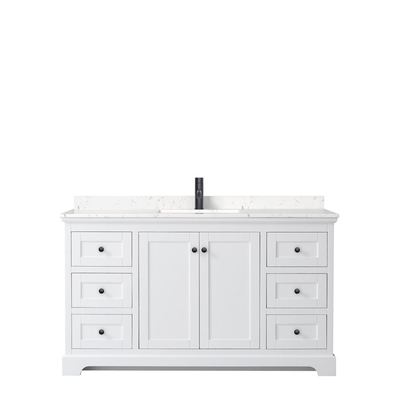 Ensemble de meuble-lavabo simple 60 po Avery, Marbre de culture de Carrare, Blanc, Noir mat